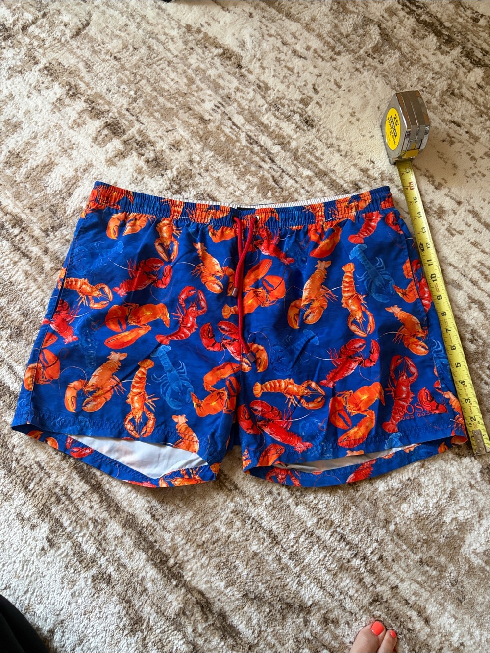 Hugo Boss Blue Swim Trunks with Orange Lobster Print XL